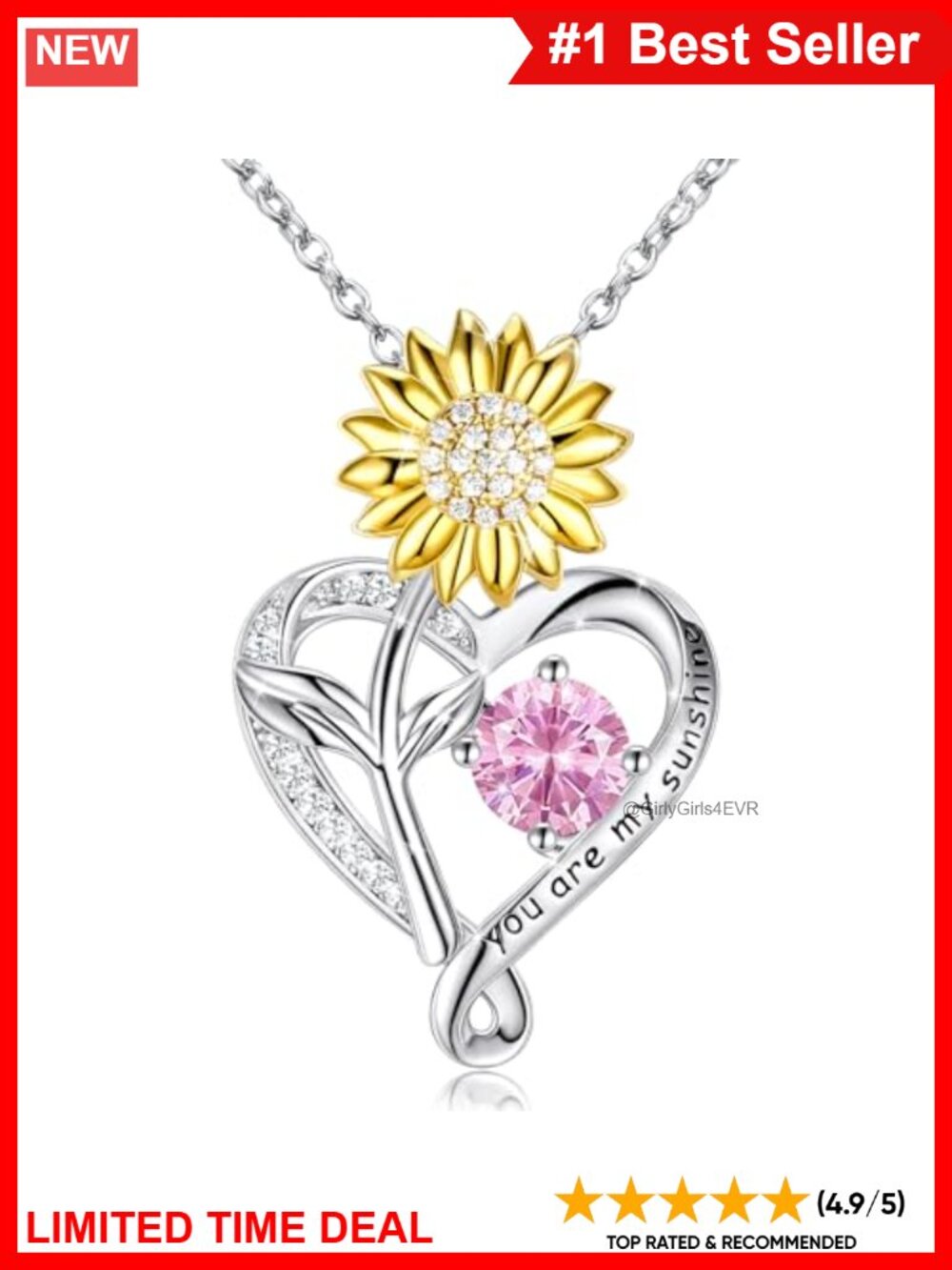 Sterling Silver Sunflower Birthstone Heart Pendant Necklace I Am Sunshine